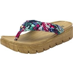Alegria Blue Multi Floral Rainbow Braided Flip Flop Thong Platform Sandals 40‎